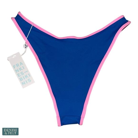 Frankies Bikinis Nick Top & Dove Bottom Set Taffy Blue Pink Trim S NEW/NWT!! - Picture 11 of 16